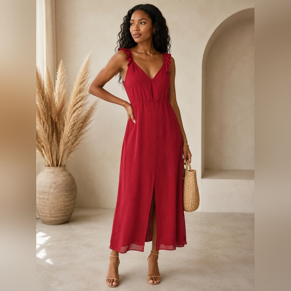 Red chiffon dress